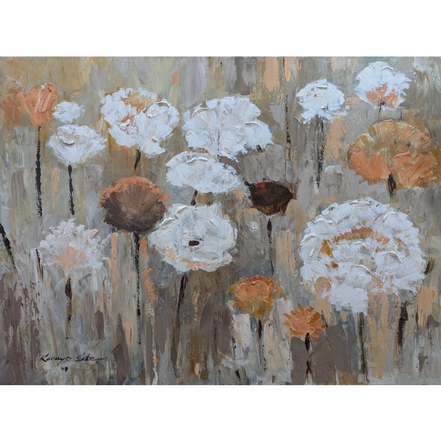 Large Sized Coral Flowers Painting on Canvas For Sale