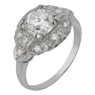 1930s Art Deco Gia 1.15 Carat Old European Diamond Platinum Engagement Ring, Size 5.25 For Sale