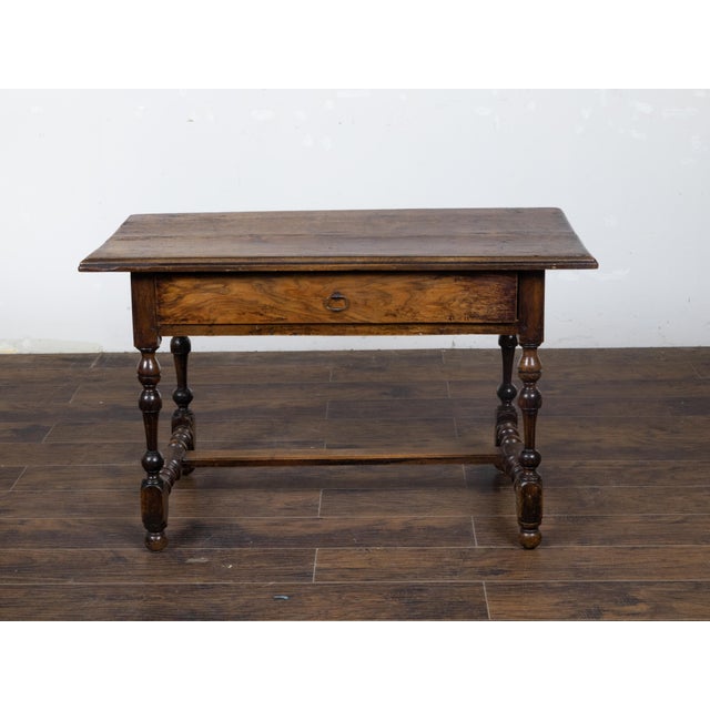 English Georgian Period 1800s Walnut Table with Drawer and Turned Baluster Legs For Sale In Atlanta - Image 6 of 12