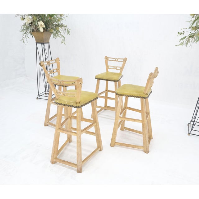 Set of 4 Arts & Crafts Style Horse Head Carving Motif Bar Stools Chairs For Sale - Image 6 of 12