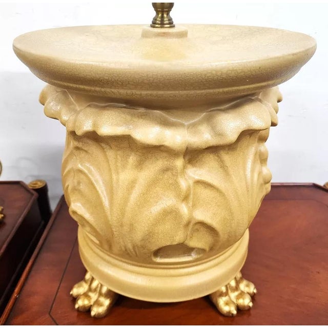 Wildwood Vintage Wildwood Table Lamps Ceramic Gilt Paw Footed Pair For Sale - Image 4 of 12