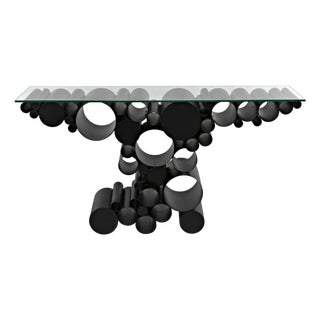Paradox Console, Black Iron with Glass Top For Sale