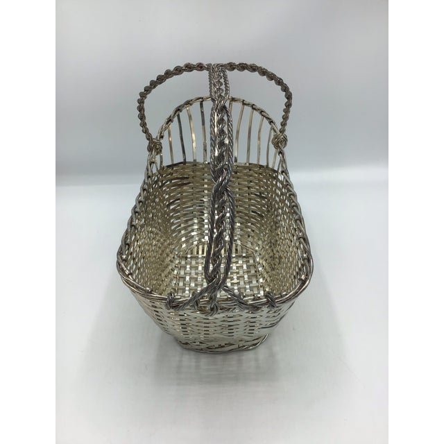 French Vintage French Wine Basket Caddy Woven Wire Christofle Style For Sale - Image 3 of 8