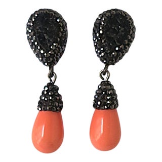 Coral-Esque Dangle Drop Pierced Earrings, Circa Late-20th Century, Pair For Sale