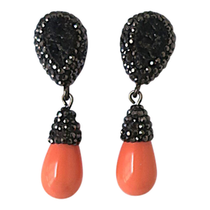 Coral-Esque Dangle Drop Pierced Earrings, Circa Late-20th Century, Pair