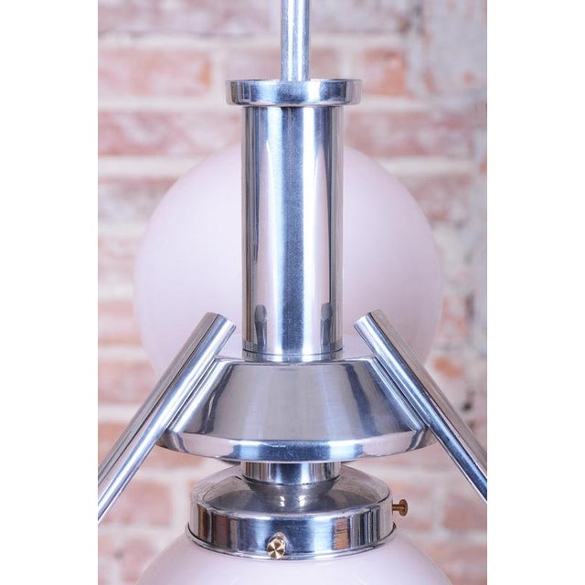Art Deco Chandelier in Chrome-Plated Steel and Opal Glass, Czech, 1920s For Sale - Image 6 of 14
