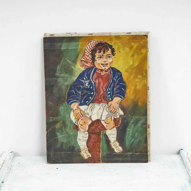 Unknown, Portrait of a Girl, 1970s, Oil on Panel For Sale - Image 3 of 3