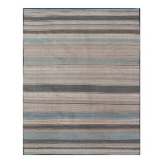 Modern Kilim Rug With Large Stripes in Shades of Blue Taupe Gray For Sale