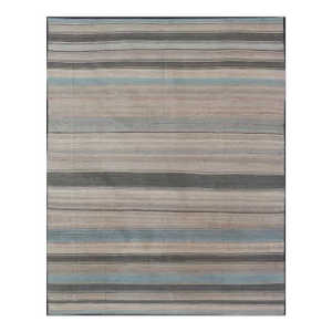 Modern Kilim Rug With Large Stripes in Shades of Blue Taupe Gray