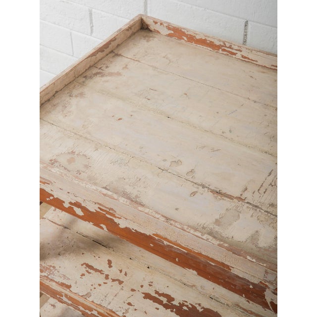 Late 20th Century Painted Indian Wooden Shelving Table With Original Distressed Finish For Sale - Image 4 of 5