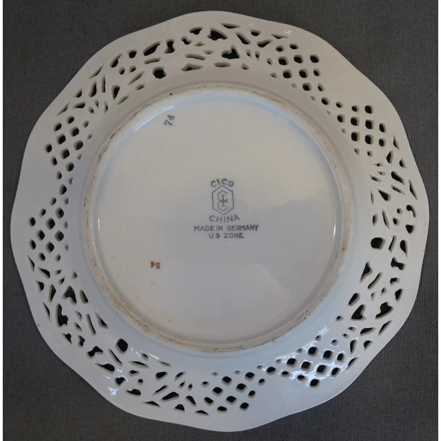 Traditional Late 1940’s Post-Wwii Era Cico China Victorian Couple/Floral Motifs Reticulated Edge Plate Made in Germany u.s. Zone For Sale - Image 3 of 3
