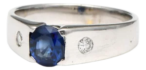 18KW Sapphire(0.90) & Diamond(0.12) Band Ring, size 7