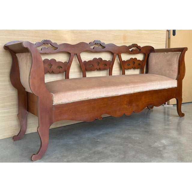 Mid-Century Modern 20th Century Catalan Bench in Walnut with Upholstered Seat and Arms For Sale - Image 3 of 18