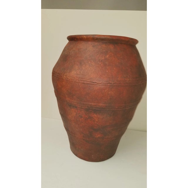 2000 - 2009 Large Fiberglass Tuscan Olive Jar Planter Hand Painted in an Aged Terra Cotta Finish For Sale - Image 5 of 5