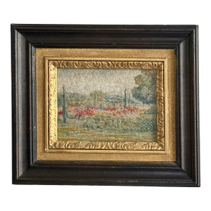 Antique Irish Framed Needlepoint Art of Garden Landscape