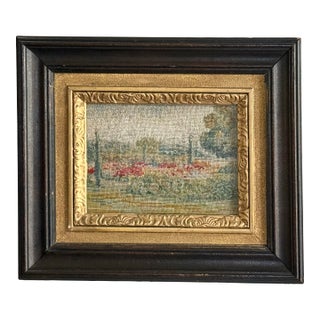 Antique Irish Petit Point Needlepoint Art of Garden Landscape For Sale