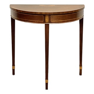 Baker Furniture Hepplewhite Style Inlaid DemiLune Console Table For Sale