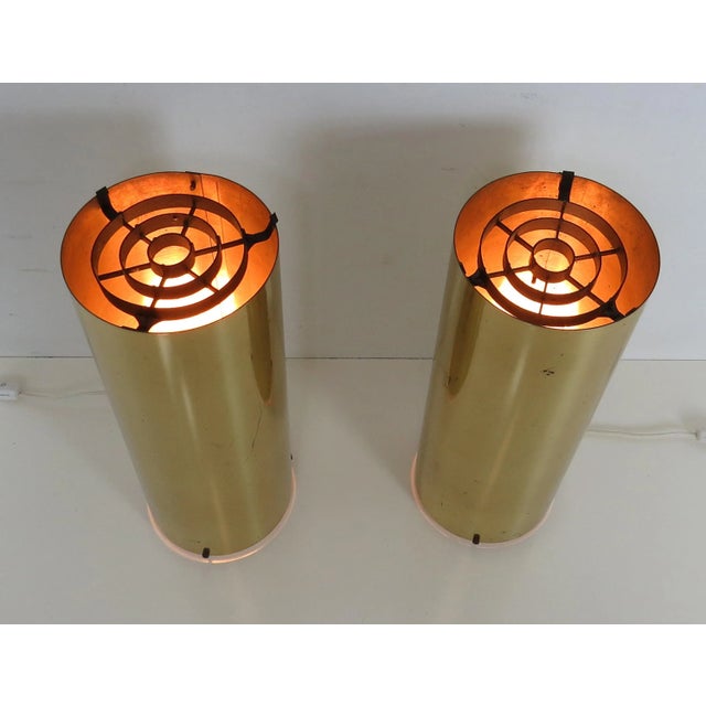 Vintage Brass Cylinder Up Light Lamps Attributed to Robert Sonneman - a Pair For Sale In Chicago - Image 6 of 12