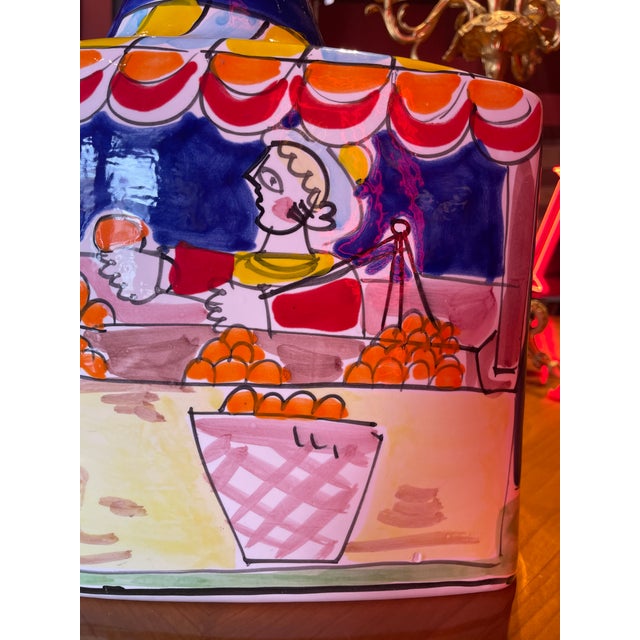 Italian 1960s Desimone-Style Massive Italian Ceramic Painted Vase For Sale - Image 3 of 9