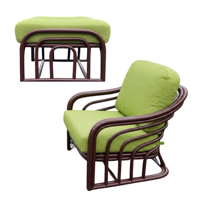 Mid 20th Century 1960s Brown Jordan Designer Mid Century Bent Rattan Two Chairs and One Ottoman For Sale - Image 5 of 8