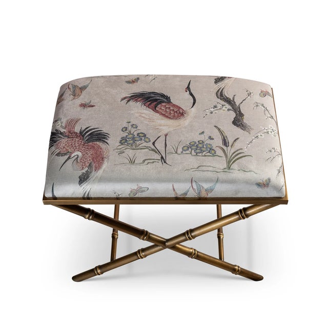 Port 68 Lauderdale Brass Bamboo Leg Bench, Herons For Sale - Image 4 of 7