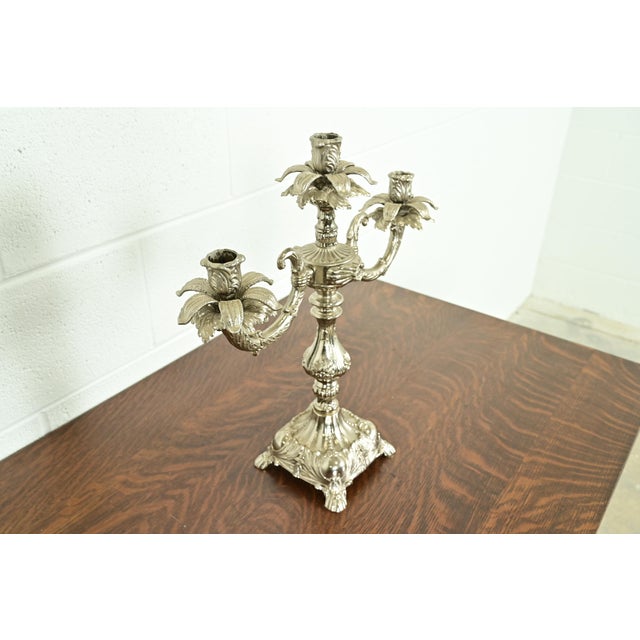 Victorian Tiffany & Co. Style Antique Victorian Silverplate Three-Light Candelabra For Sale - Image 3 of 12