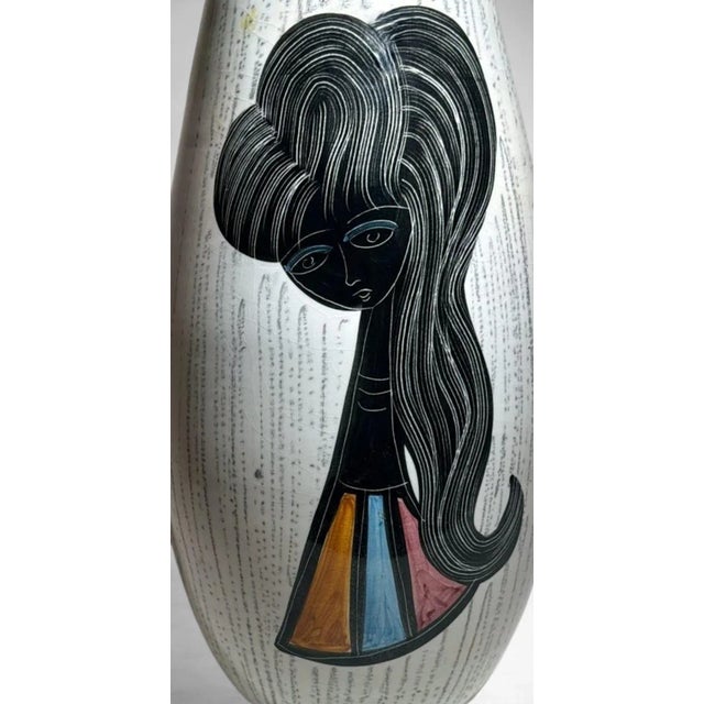 Mid 20th Century 1960s Mid-Century Modern Ceramic Vase With Stylized Girl and Geometric Motifs For Sale - Image 5 of 18