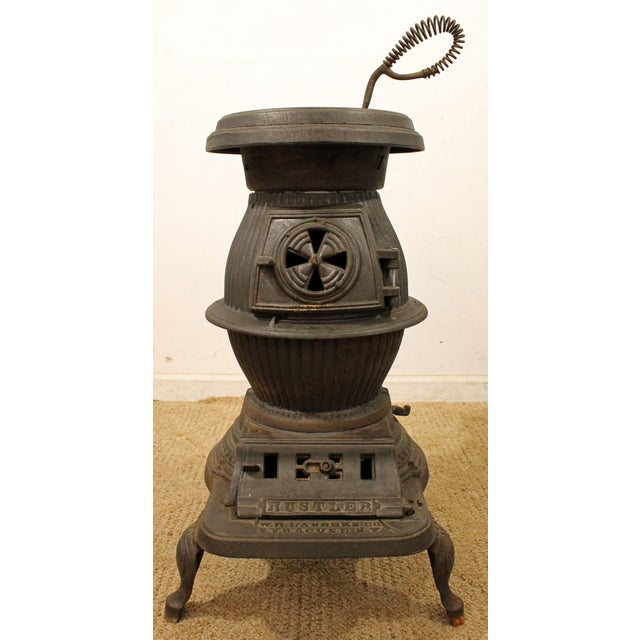 Antique W.M. Landers Hustler Cast Iron Coal Burning Pot Belly Stove |  Chairish