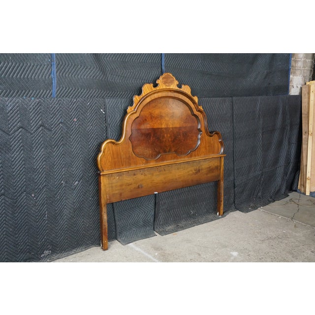 Antique Victorian Renaissance Revival Walnut Burl Arched Full Size Headboard For Sale - Image 4 of 17
