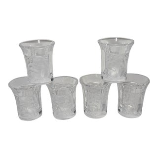 Set of Six (6) Lalique 'Enfants' Crystal Liqueur Shot Glasses, France Signed For Sale