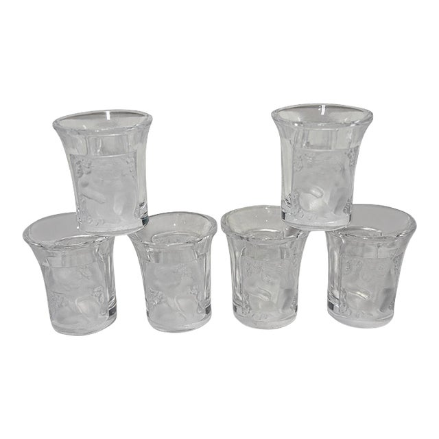 Set of Six (6) Lalique 'Enfants' Crystal Liqueur Shot Glasses, France Signed For Sale