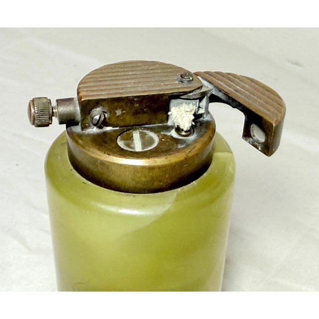 Rare Antique Knapp Carved Green Onyx Stone Bronze Heavy Table Cigar Lighter For Sale - Image 4 of 12