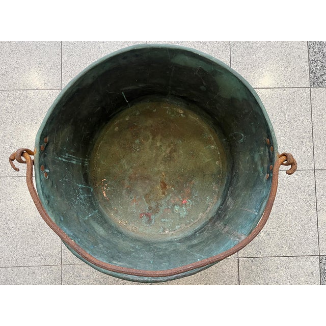Metal 19th Century French Country Copper Cauldron With Verdigris Interior For Sale - Image 7 of 9