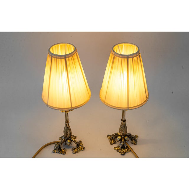 Small Jugendstil Table Lamps with Fabric Shades, Vienna, Austria, 1908, Set of 2 For Sale - Image 3 of 17
