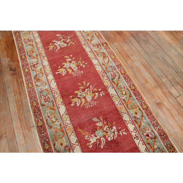 Contemporary Fine Red Floral Turkish 20th Century Runner - 2'9" x 11'6" For Sale - Image 3 of 6