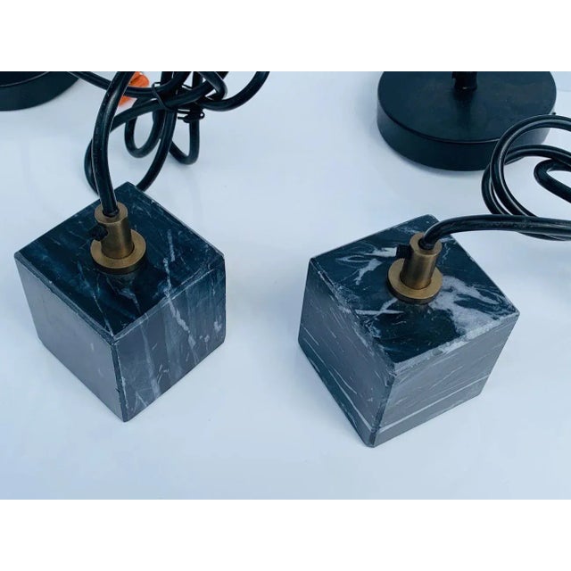 2010s Black Marble & Brass Pendant Lights - a Pair For Sale - Image 5 of 10