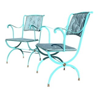 Vintage 1940s NeoClassical Art Deco French Patio Metal Outdoor Armchairs Restored Copper Attributed to Rene Prou For Sale