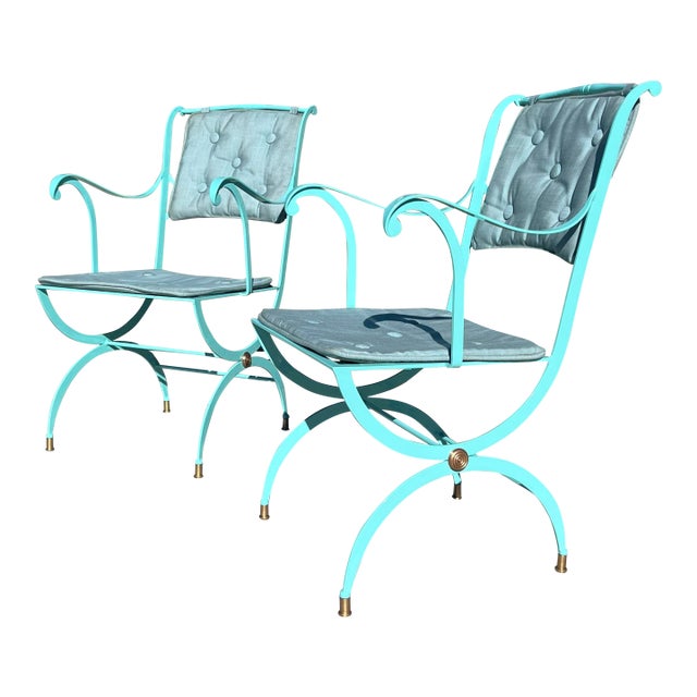 Vintage 1940s NeoClassical Art Deco French Patio Metal Outdoor Armchairs Restored Copper Attributed to Rene Prou For Sale