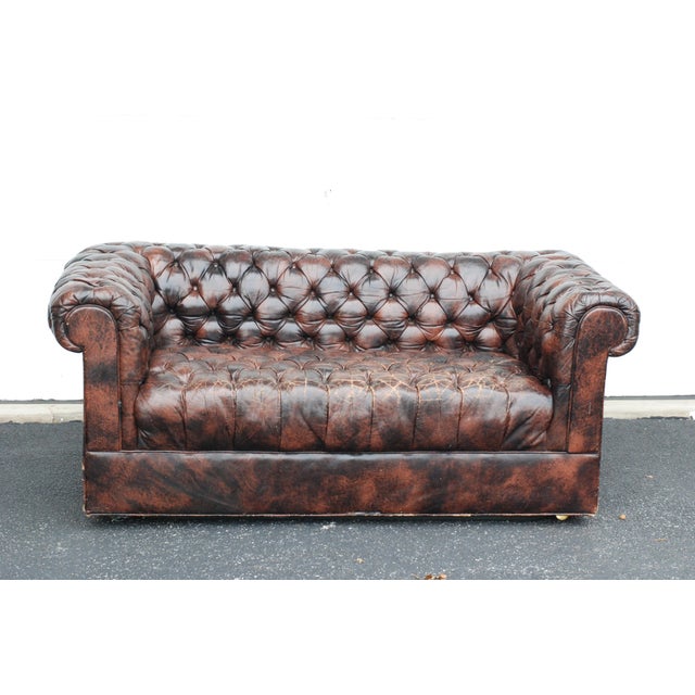 Vintage Leather Chesterfield Tufted Settee Sofa For Sale - Image 11 of 11