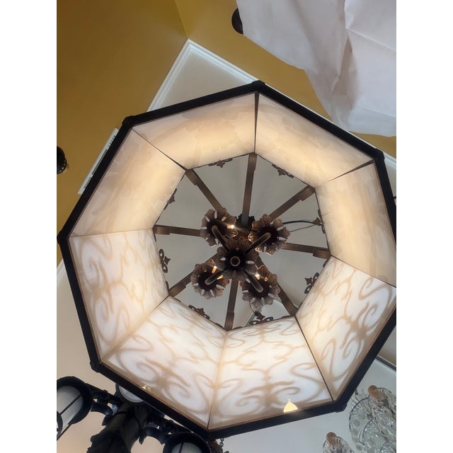 Bronze 1920s Spanish Revival Wrought Iron Lantern Chandelier For Sale - Image 8 of 12