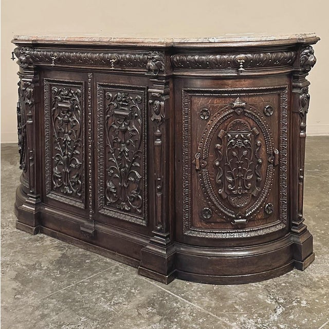 Wood 19th Century French Renaissance Marble Top Buffet For Sale - Image 7 of 18