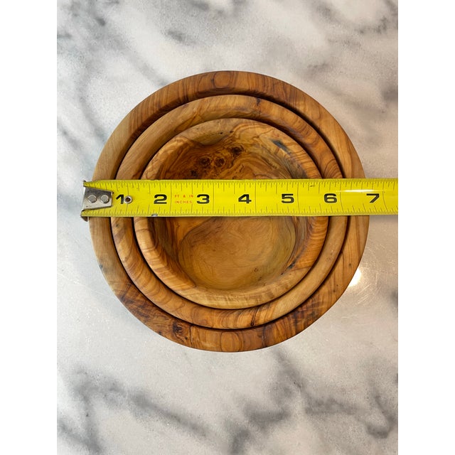Wood Set of 3 Hand-Turned Olive Wood Nesting Bowls — Organic Modern Decorative Woodware For Sale - Image 7 of 7