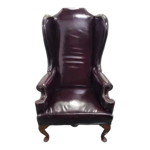Vintage Burgundy Patent Leather Wing Chair