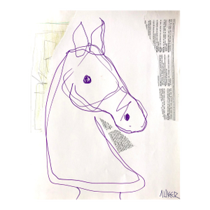 Cassandra Auker Original Horse Drawing W/ Collage Elements on Paper