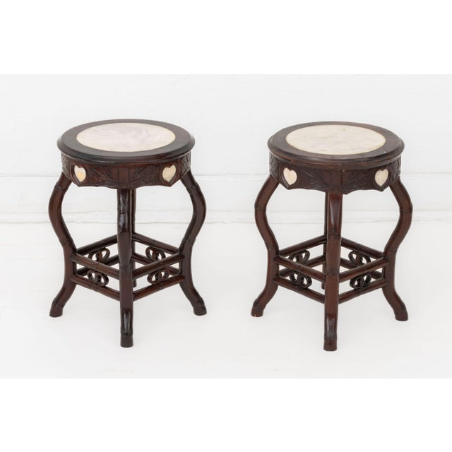 Victorian Chinoiserie Style Mahogany Ottomans, 2 For Sale In New York - Image 6 of 7