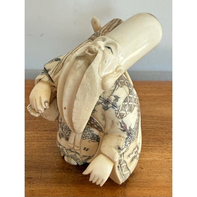 Antique Carved Bone Chinese Immortal of Shou Lao, Late 1800s For Sale - Image 4 of 8