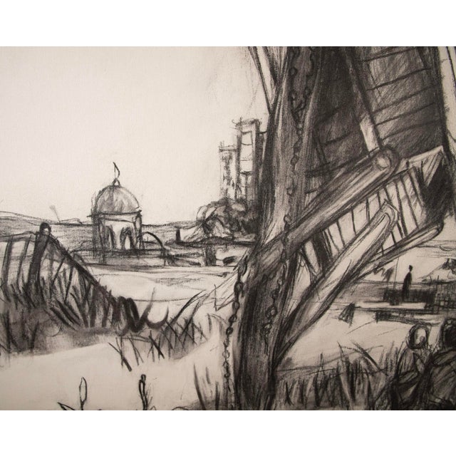 Abstract Expressionism Kcho (Alexis Leyva Machado) Charcoal on Canvas Boat Scene – 37” H X 30 ½” W For Sale - Image 3 of 5