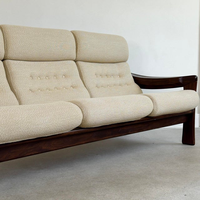 Beige 1970s Vintage Upholstered Mid-Century Modern 3-Seat Sofa For Sale - Image 8 of 11