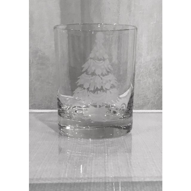 Vintage Decorated Holiday Tree Glasses Frosted and Etched Set of 8