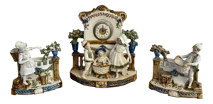 Victorian Porcelain Clock Set, 1880s, Set of 3
